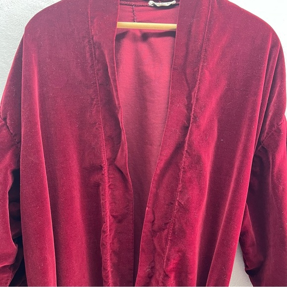 Vtg Fred Segal Maroon Red Faux Velvet Robe Med - 1980’s Sleepwear -Old Hollywood - Picture 5 of 9